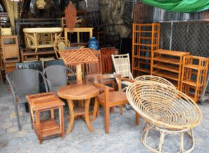 Canva edited image of wooden furniture. delicate items to store