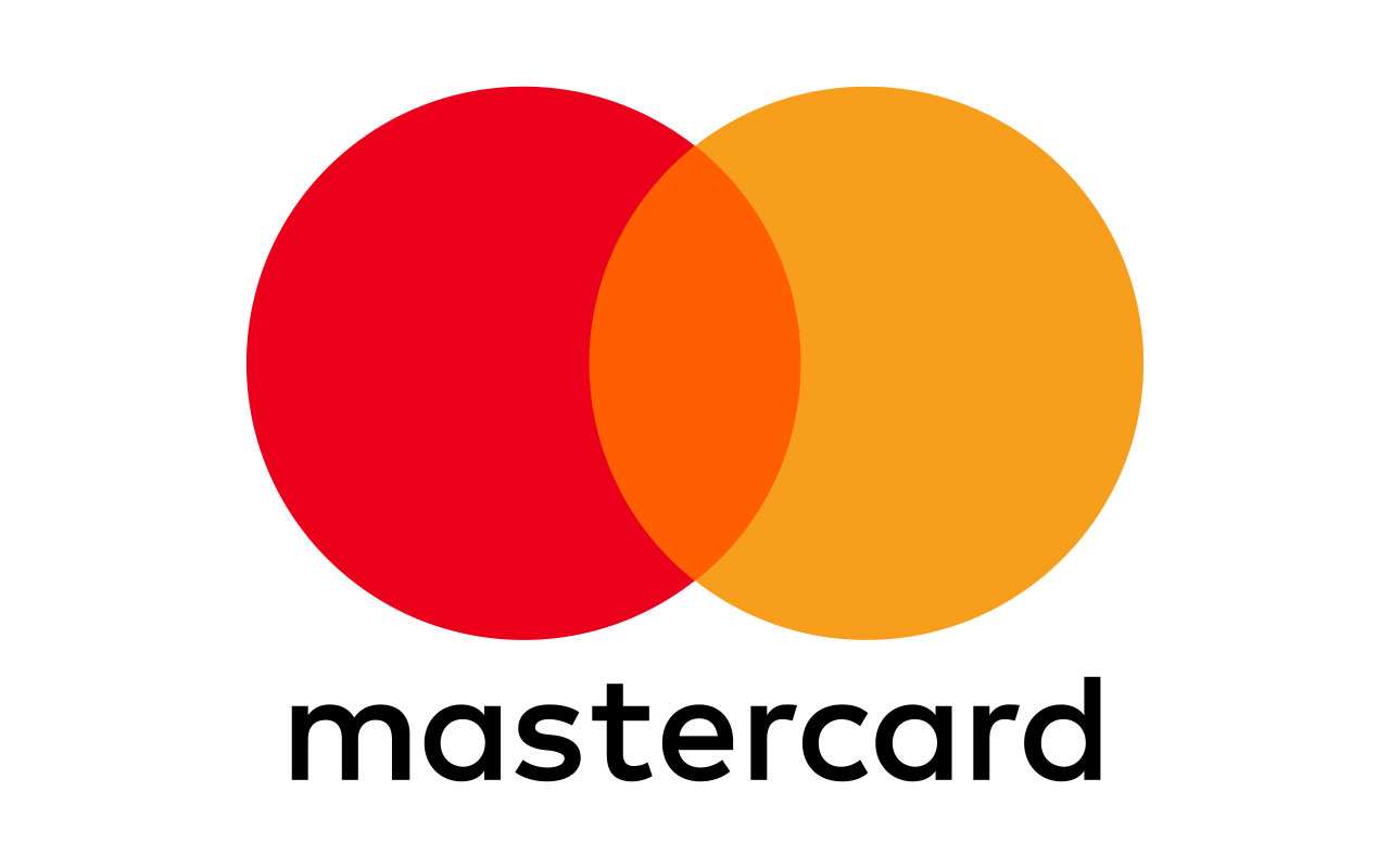 Mastercard logo: two overlapping red and orange circles with the word 'mastercard' beneath.