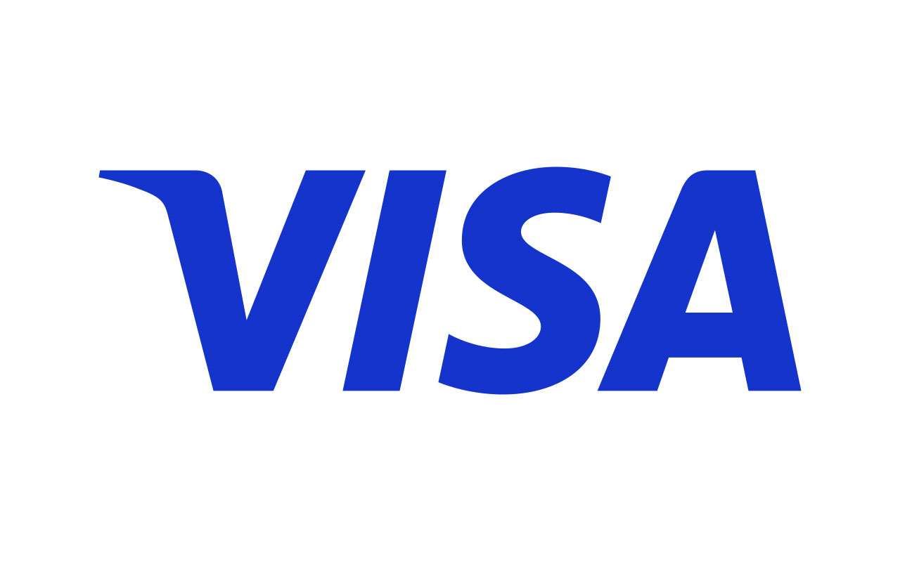 Blue VISA wordmark on a white background, logo of the payment brand Visa