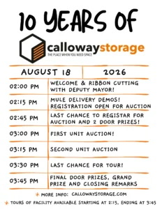 10 Years of Calloway Storage Celebration in Gravenhurst Ontario! Schedule available now! Stop in to celebrate!